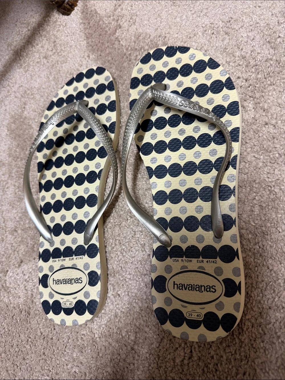 Havaianas Navy Polka Dot Flip Flops with Silver Straps